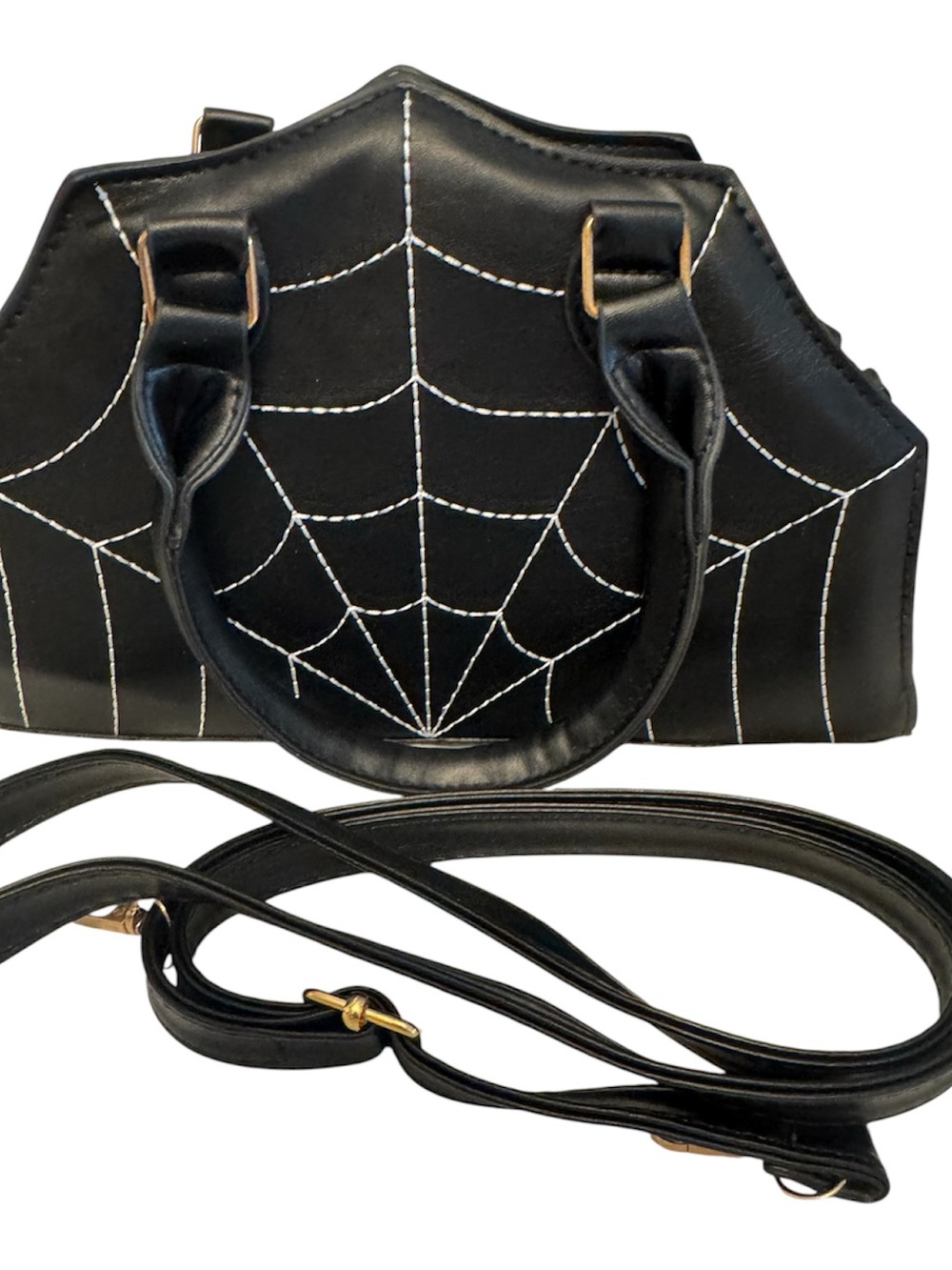 Halloween Black Spiderweb Stitch Dome Satchel Crossbody Bag